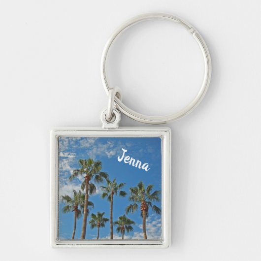 Island Paradise Palm Trees Blue Sky Foto Oasis Sleutelhanger (Voorkant)