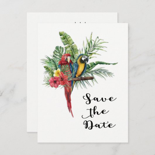 Island Paradise Vogels Tropical Save the Date Aankondigingskaart (Voorkant / Achterkant)