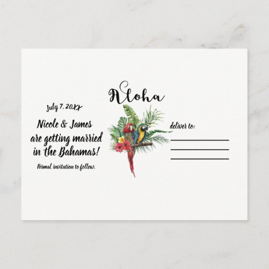 Island Paradise Vogels Tropical Save the Date Aankondigingskaart (Achterkant)