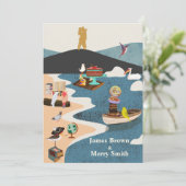 Island Parrots Couple Top of Mountain Wedding Kaart (Staand voorkant)