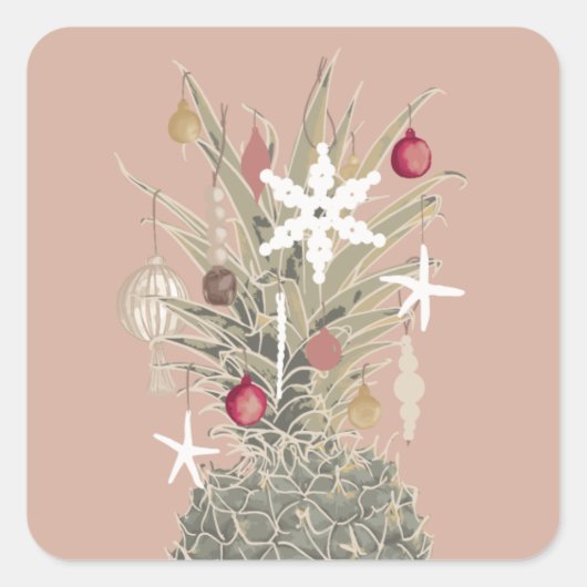 Island Pine, Hawaiian Style Kerstmis Vierkante Sticker (Voorkant)