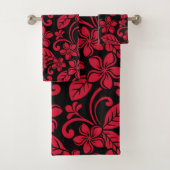 ISLAND PLUMERIA (BLACK/RED) BATH TOWEL SET BAD HANDDOEK (Insitu)