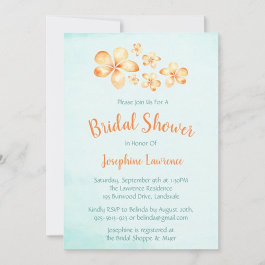 Island Plumeria Bridal Shower Uitnodigingen (Voorkant)