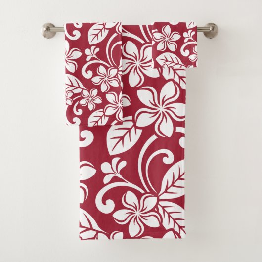ISLAND PLUMERIA (CARDINAL RED) BATH TOWEL SET BAD HANDDOEK (Insitu)