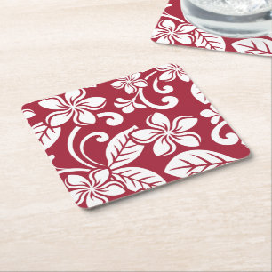 ISLAND PLUMERIA (CARDINAL RED) Papieren Onderzette Kartonnen Onderzetters