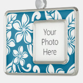 ISLAND PLUMERIA (CARIBISCHE BLAUW) VERZILVERD OMLIJST ORNAMENT (Links)