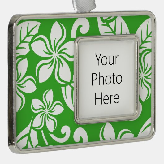 ISLAND PLUMERIA (CITRUS GREEN) VERZILVERD OMLIJST ORNAMENT (Rechts)