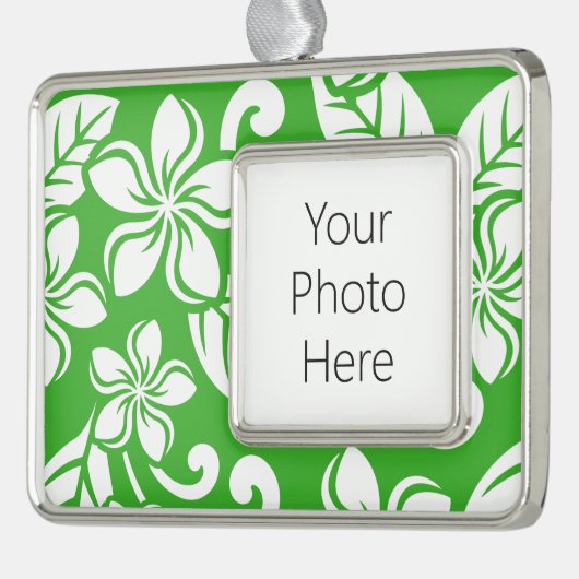 ISLAND PLUMERIA (CITRUS GREEN) VERZILVERD OMLIJST ORNAMENT (Links)