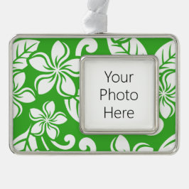 ISLAND PLUMERIA (CITRUS GREEN) VERZILVERD OMLIJST ORNAMENT