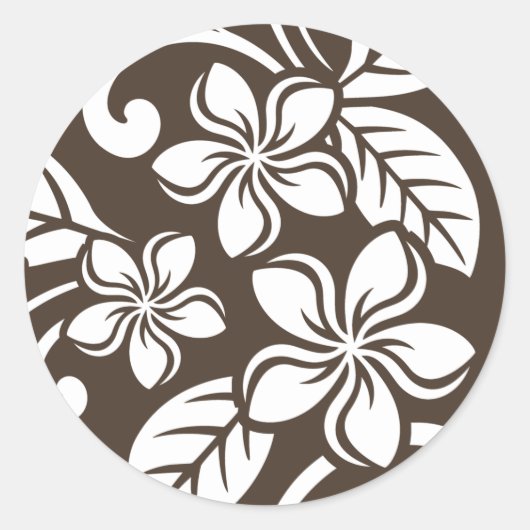ISLAND PLUMERIA (KOFFIE BROWN) RONDE STICKER (Voorkant)