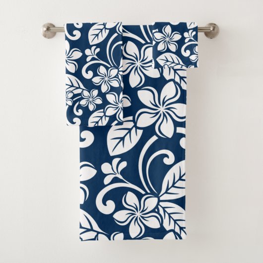 ISLAND PLUMERIA (NAVY) BATH TOWEL SET BAD HANDDOEK (Insitu)