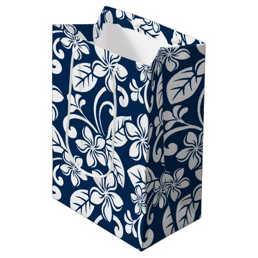 ISLAND PLUMERIA (NAVY BLUE) Gift Bag Medium Cadeauzakje (Voorkant Gekanteld)