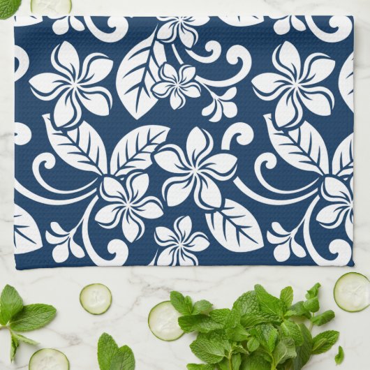 ISLAND PLUMERIA (NAVY BLUE) THEEDOEK (Gevouwen)