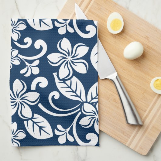 ISLAND PLUMERIA (NAVY BLUE) THEEDOEK (Quarter Fold)