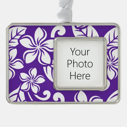 ISLAND PLUMERIA (PAARS) VERZILVERD OMLIJST ORNAMENT (Voorkant)