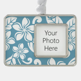 ISLAND PLUMERIA (SLATE BLUE) VERZILVERD OMLIJST ORNAMENT