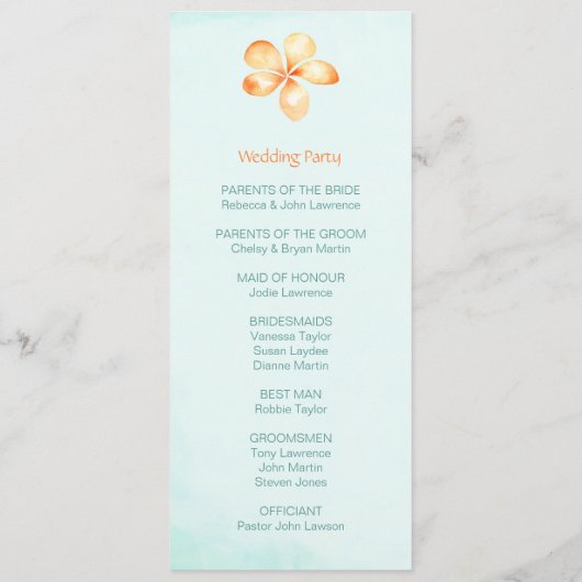 Island Plumeria Trouwprogramma's Programmakaart (Achterkant)