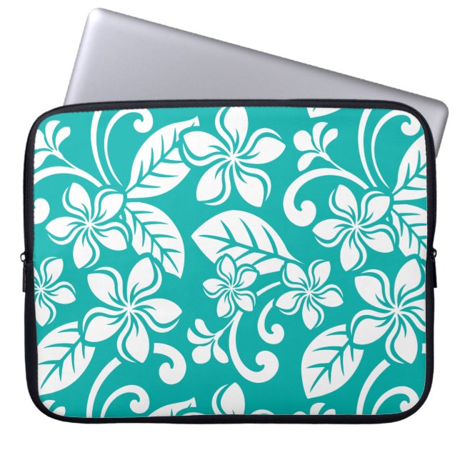 ISLAND PLUMERIA (TURQUOÏS) LAPTOP SLEEVE (Voorkant)