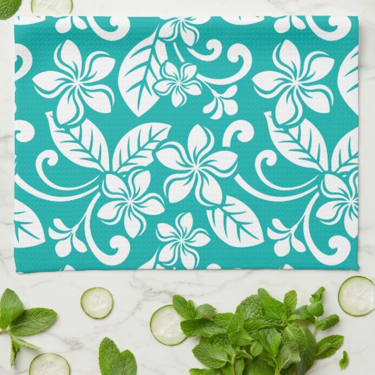 ISLAND PLUMERIA (TURQUOÏS) THEEDOEK (Gevouwen)