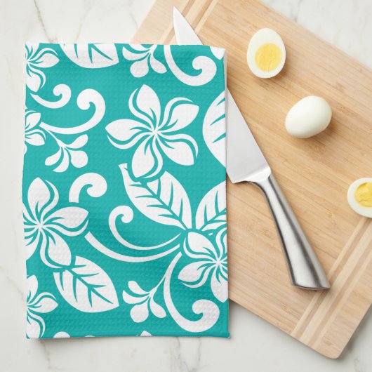 ISLAND PLUMERIA (TURQUOÏS) THEEDOEK (Quarter Fold)