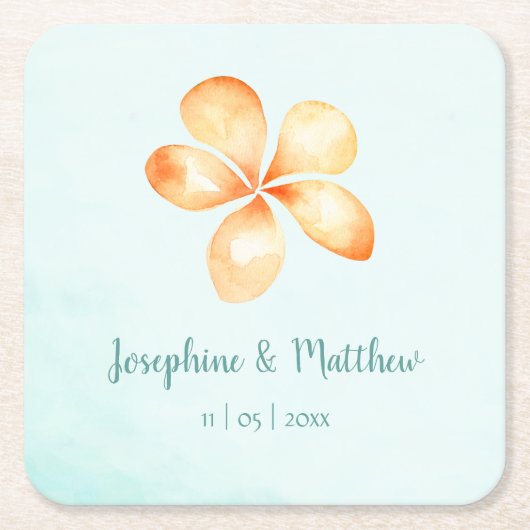 Island Plumeria Waterverf Bruiloft Kartonnen Onderzetters (Voorkant)