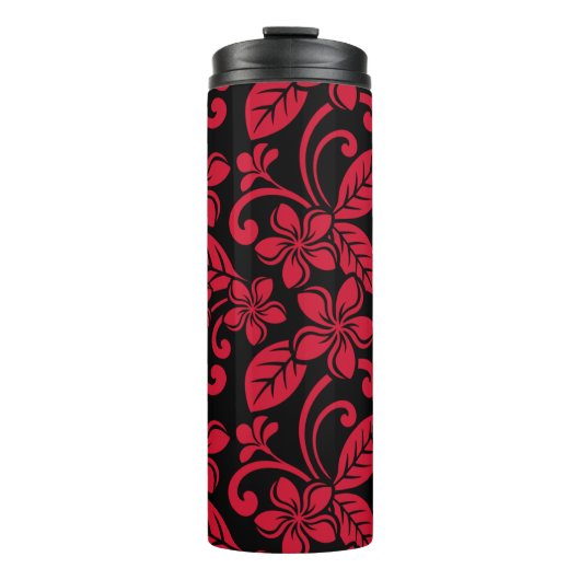ISLAND PLUMERIA (zwart-wit en rood) Thermische tro Thermosbeker (Voorkant)