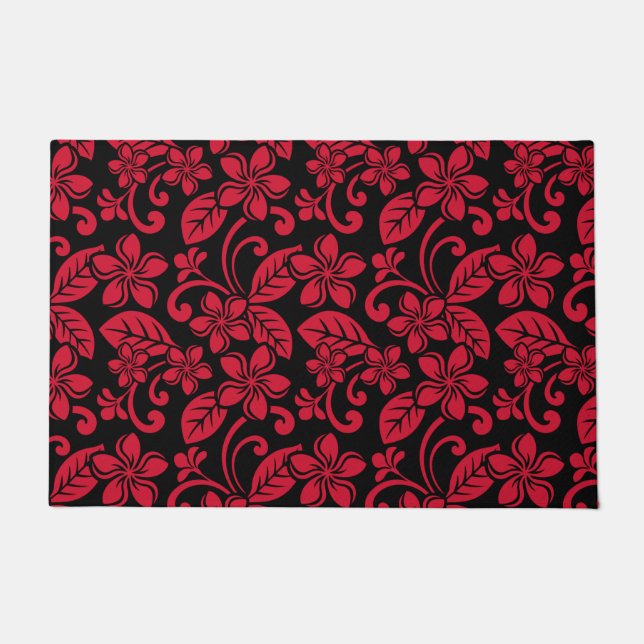 ISLAND PLUMERIA (ZWARTE/RODE) DEURMAT (Voorkant)