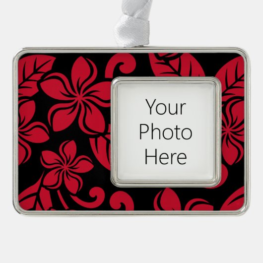 ISLAND PLUMERIA (ZWARTE/RODE) VERZILVERD OMLIJST ORNAMENT (Voorkant)