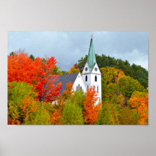 Island Pond, Vermont, Church, Autumn Poster