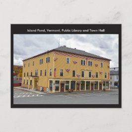 Island Pond, Vermont, Public Library en Town Hall Briefkaart