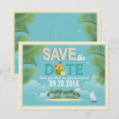 Island Resort Beach Destination Bewaar de datum Aankondigingskaart (Voorkant / Achterkant)