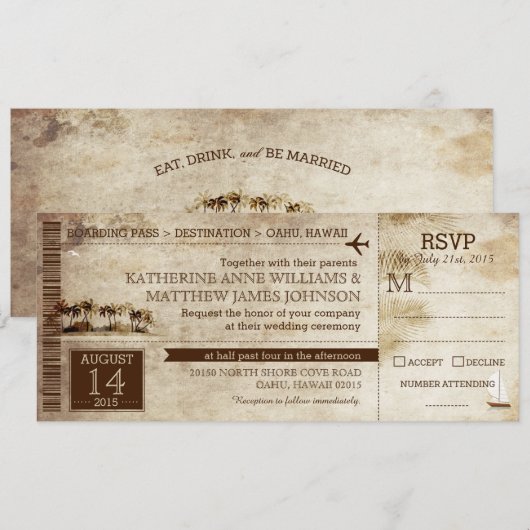  Island Retreat Beach Destination Wedding Kaart (Voorkant / Achterkant)