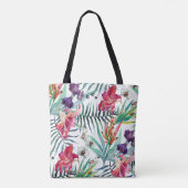 Island Style Tropical Floral Pattern en Monogram Tote Bag (Achterkant)