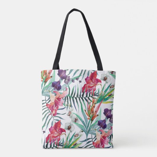 Island Style Tropical Floral Pattern en Monogram Tote Bag (Achterkant)