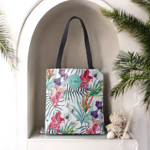 Island Style Tropical Floral Pattern en Monogram Tote Bag