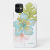 Island Style Tropische Waterverf Bloemen met Naam Case-Mate iPhone Case (Achterkant)