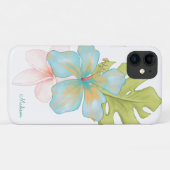 Island Style Tropische Waterverf Bloemen met Naam Case-Mate iPhone Case (Achterkant (horizontaal))