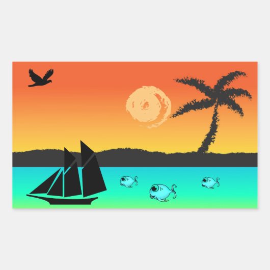 Island Sunset Rechthoekige Sticker (Voorkant)