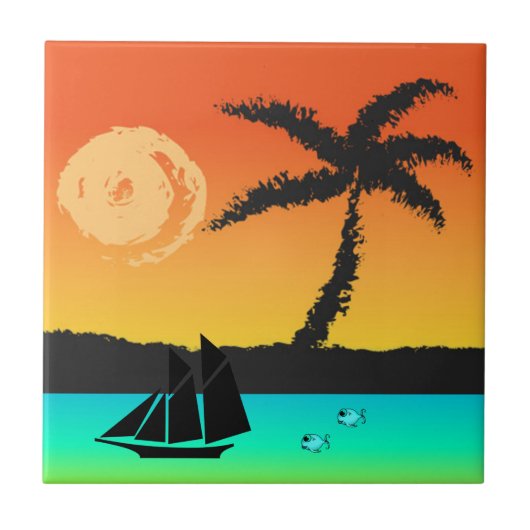Island Sunset Tegeltje (Voorkant)