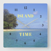 ISLAND TIJD/ZEE EN ZAND AARDOLIE Wandsluiting Vierkante Klok (Voorkant)