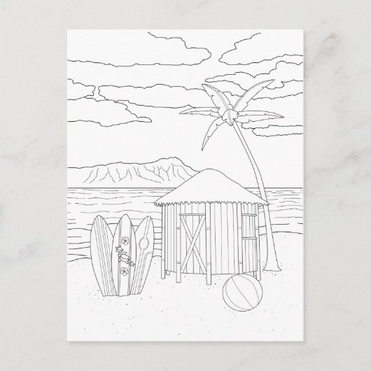 Island Tiki Hut Adult Coloring Briefkaart (Voorkant)