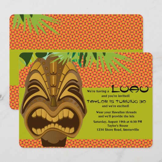 Island Tiki Luau Party Invitation #2 Kaart (Voorkant / Achterkant)