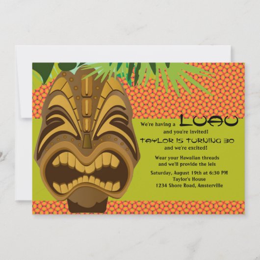 Island Tiki Luau Party Invitation Kaart (Voorkant)