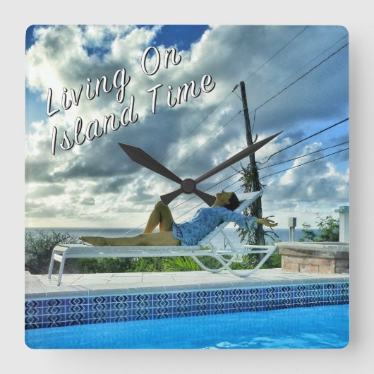 Island Time Clock Vierkante Klok (Voorkant)
