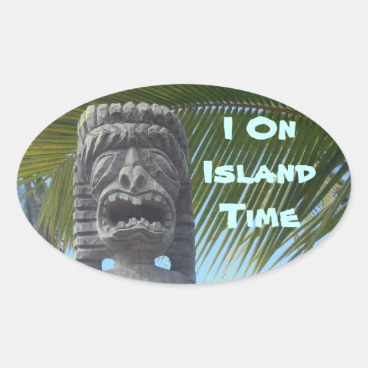 Island Time humor Hawaii tiki stickers (Voorkant)