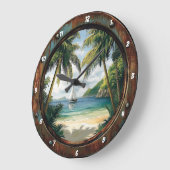 Island Time" - Nautisch venster Tropisch strand Grote Klok (Hoek)