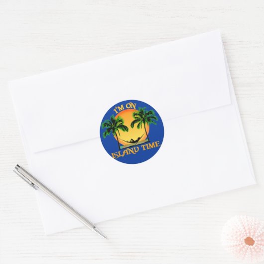 Island Time Ronde Sticker (Envelop)