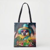 Island Time Sunset Beach Parrot Drinken Tote Bag (Voorkant)