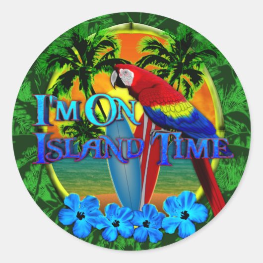 Island Time Sunset Ronde Sticker (Voorkant)