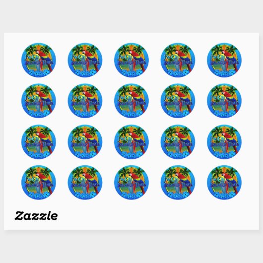 Island Time Sunset Ronde Sticker (Vel)
